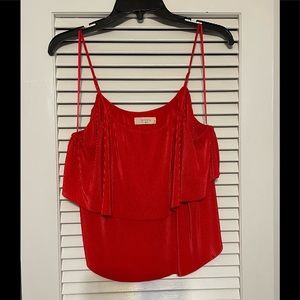 Elodie Trendy Summer Bright Red Triple Ruffle Spaghetti Strap Top